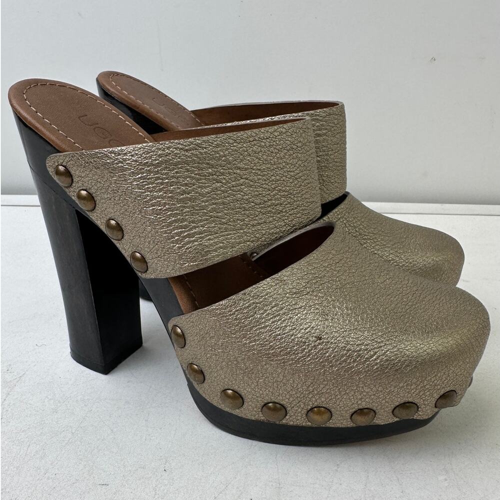 UGG Collection Amadora Metallic Gold Leather Studded Clog Heels Women's Sz 5.5